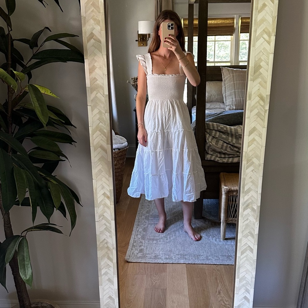 Kourt Smocked Calypso Maxi White Sleeveless Dress